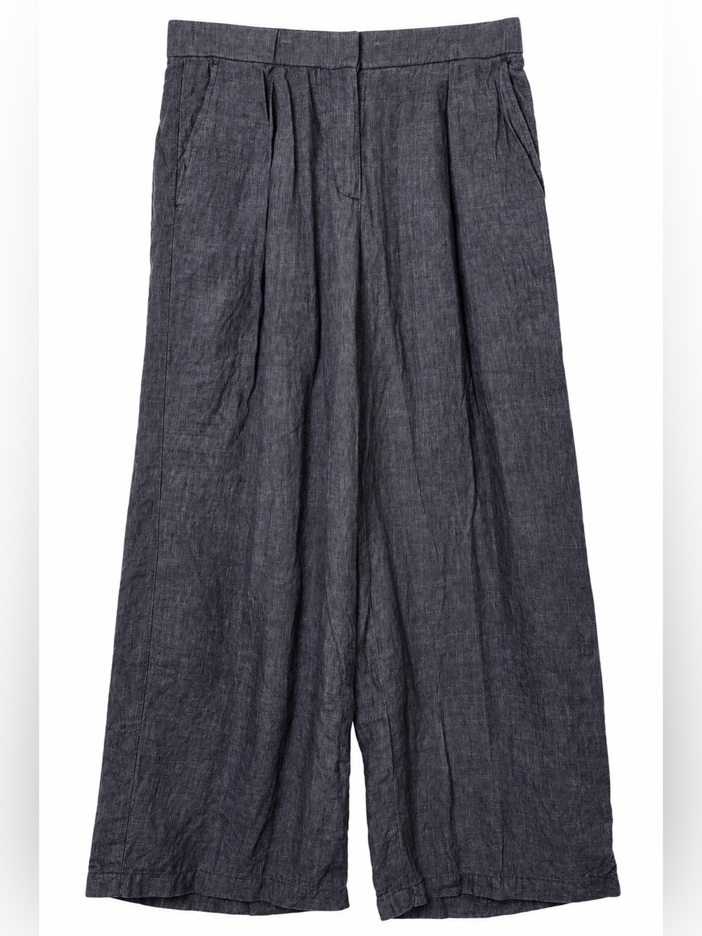 Eileen Fisher Small Organic Linen Pleated Wide Leg Pants Charcoal Quiet Luxury